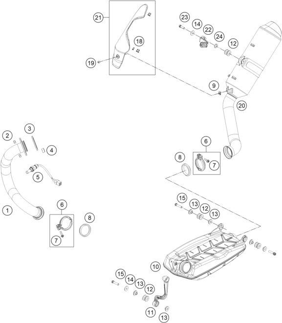 Sprängskiss: Exhaust System – KTM 690 DUKE WHITE ABS 2015