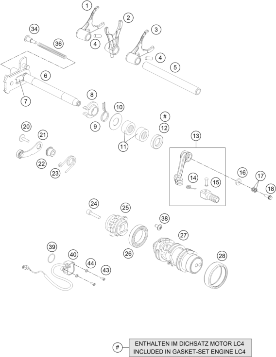 Sprängskiss: Shifting Mechanism – KTM 690 DUKE BLACK ABS 2013