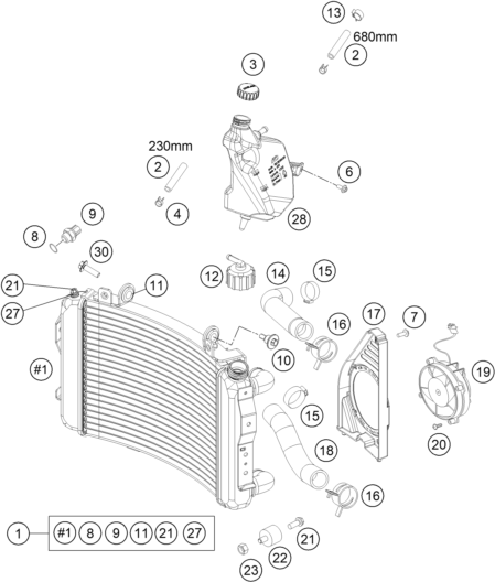 Sprängskiss: Cooling System – KTM 690 DUKE WHITE ABS 2015