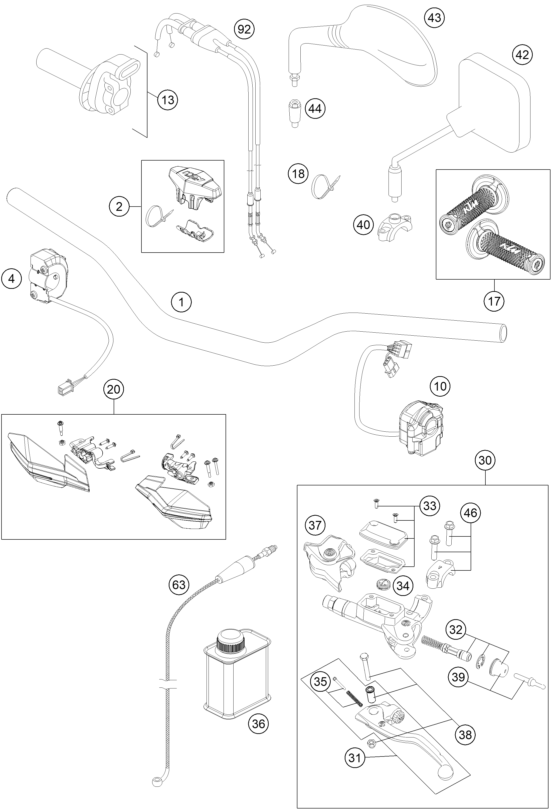 Sprängskiss: Handlebar, Controls – KTM 500 EXC 2014