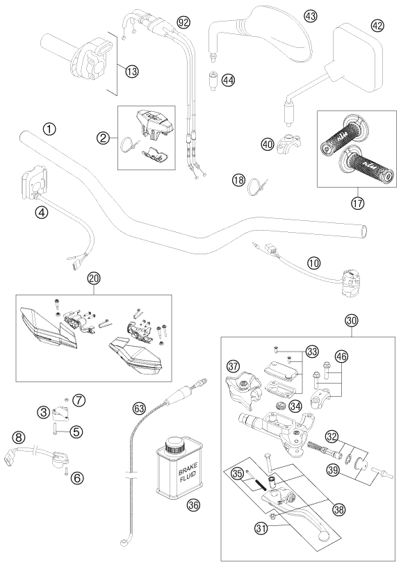 Sprängskiss: Handlebar, Controls – KTM 450 EXC 2013