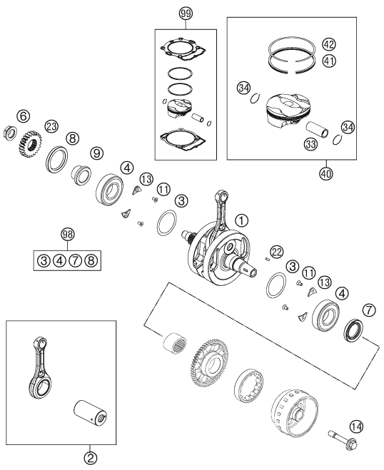 Sprängskiss: Crankshaft, Piston – KTM 250 XC-F 2014