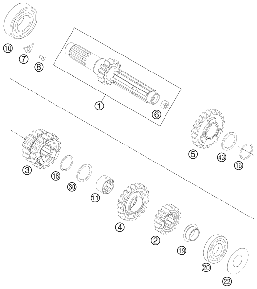 Sprängskiss: Transmission I - Main Shaft – KTM 250 XC-F 2014