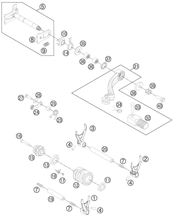 Sprängskiss: Shifting Mechanism – KTM 250 XC-F 2014