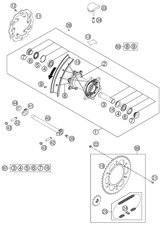 Sprängskiss: Rear Wheel – KTM 450 SX-F 2014