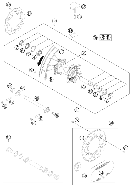 Sprängskiss: Rear Wheel – KTM 350 XC-F 2014