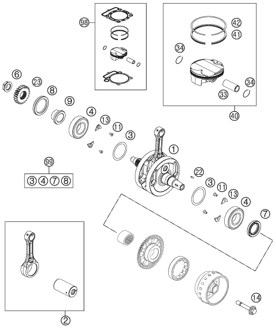 Sprängskiss: Crankshaft, Piston – KTM 350 XC-F 2013