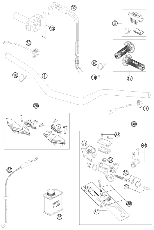 Sprängskiss: Handlebar, Controls – KTM 450 XC-W 2016