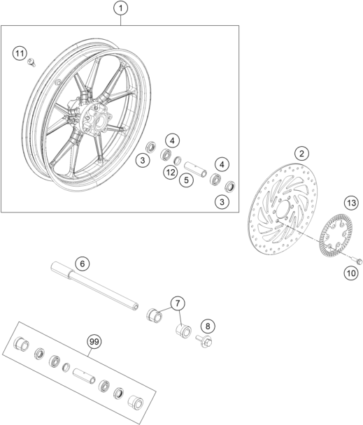 Sprängskiss: Front Wheel – KTM 125 DUKE ORANGE ABS 2015