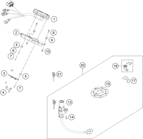 Sprängskiss: Instruments / Lock System – KTM 125 DUKE WHITE ABS 2013