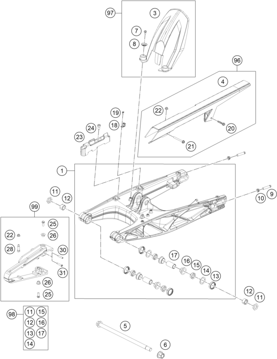 Sprängskiss: Swing Arm – KTM 390 DUKE WHITE ABS 2013