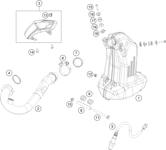 Sprängskiss: Exhaust System – KTM 390 DUKE BL. ABS B.D. 15