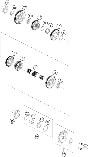 Sprängskiss: Transmission II - Countershaft – KTM 390 DUKE WHITE ABS 2013