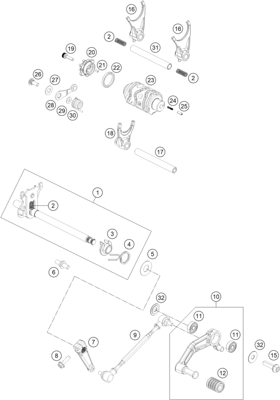 Sprängskiss: Shifting Mechanism – KTM 390 DUKE BL. ABS B.D. 15