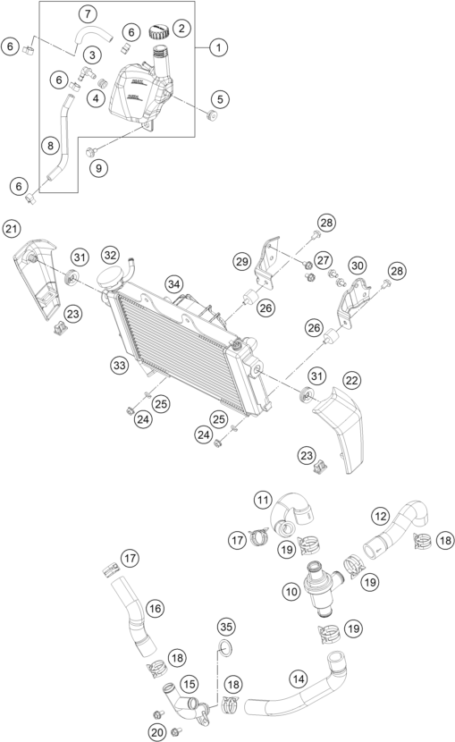 Sprängskiss: Cooling System – KTM 390 DUKE WHITE ABS 2013