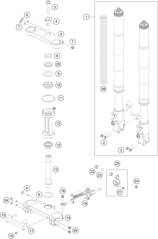 Sprängskiss: Front Fork, Triple Clamp – KTM RC 250 R 2013