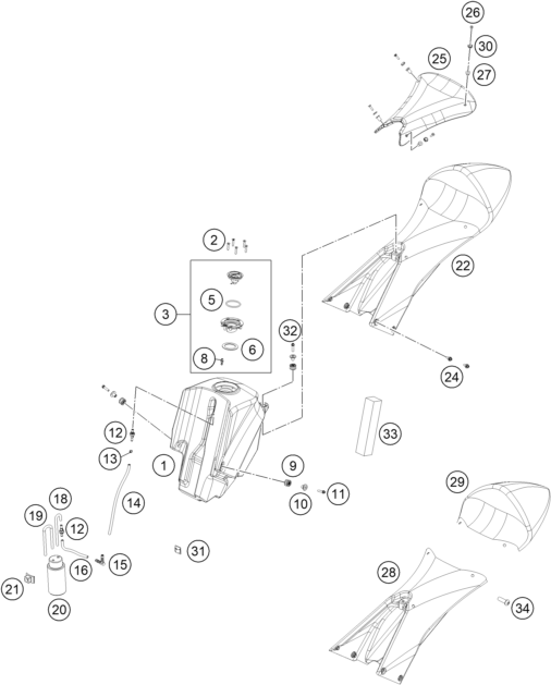 Sprängskiss: Tank, Seat – KTM RC 250 R 2013