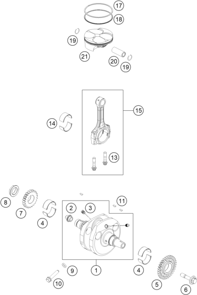 Sprängskiss: Crankshaft, Piston – KTM RC 250 R 2013