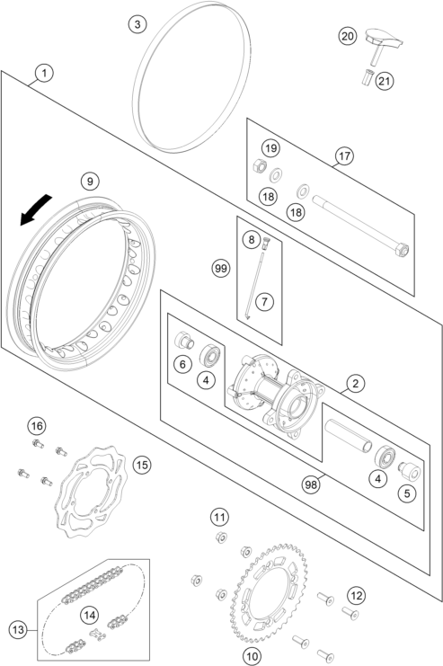 Sprängskiss: Rear Wheel – KTM 50 SX 2014