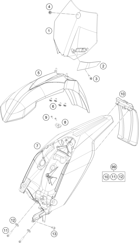 Sprängskiss: Mask, Fenders – KTM 65 SXS 2014