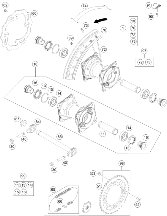 Sprängskiss: Rear Wheel – KTM 85 SX 17/14 2014
