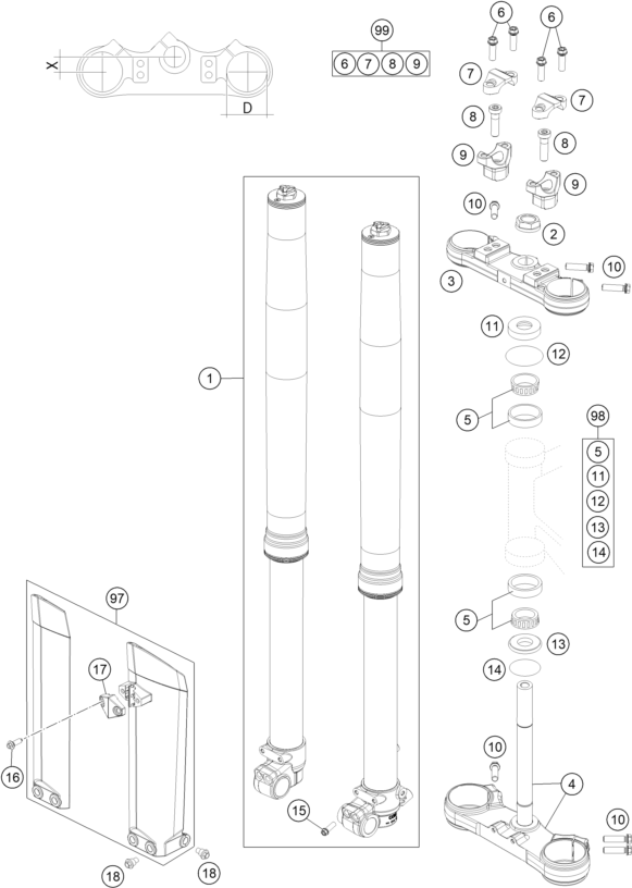 Sprängskiss: Front Fork, Triple Clamp – KTM 85 SX 17/14 2014