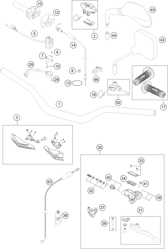 Sprängskiss: Handlebar, Controls – KTM 125 EXC FACTORY EDITION 2015