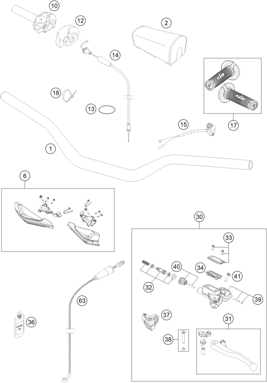 Sprängskiss: Handlebar, Controls – KTM 150 XC 2014