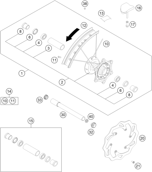 Sprängskiss: Front Wheel – KTM 200 XC-W 2014