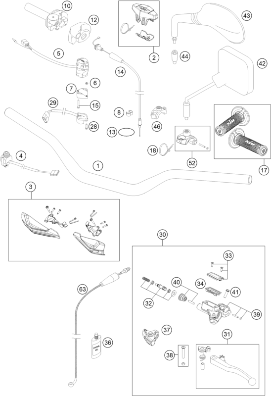 Sprängskiss: Handlebar, Controls – KTM 200 EXC 2014