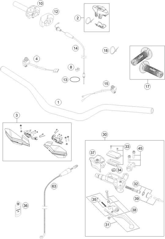 Sprängskiss: Handlebar, Controls – KTM 300 XC-W 2016