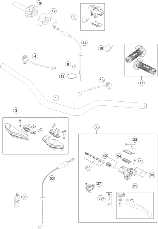 Sprängskiss: Handlebar, Controls – KTM 200 XC-W 2016