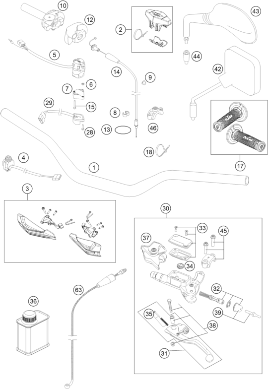 Sprängskiss: Handlebar, Controls – KTM 250 EXC 2014