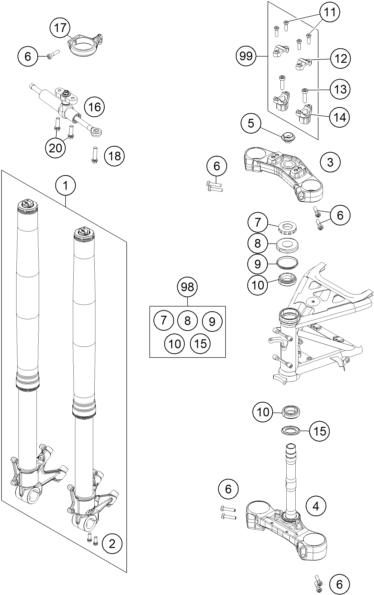 Sprängskiss: Front Fork, Triple Clamp – KTM 1190 ADVENTURE ABS GREY 2014