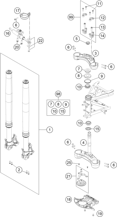 Sprängskiss: Front Fork, Triple Clamp – KTM 1190 ADVENTURE R ABS 2014