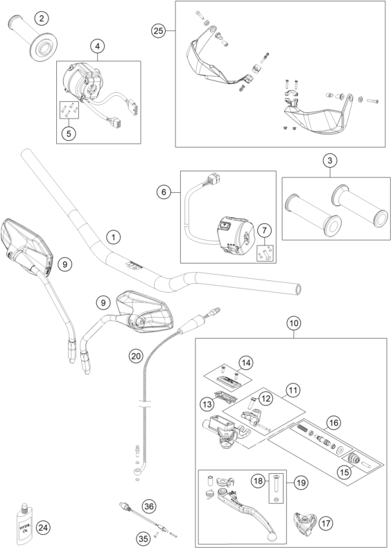 Sprängskiss: Handlebar, Controls – KTM 1190 ADVENTURE ABS GREY 2014