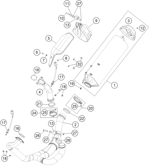 Sprängskiss: Exhaust System – KTM 1190 ADVENTURE ABS GREY 2014
