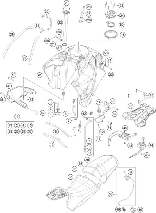 Sprängskiss: Tank, Seat – KTM 1190 ADVENTURE ABS GREY 2014