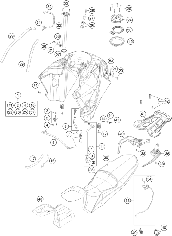 Sprängskiss: Tank, Seat – KTM 1190 ADVENTURE R ABS 2014