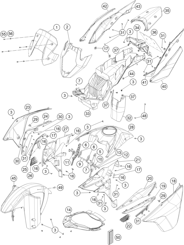 Sprängskiss: Mask, Fenders – KTM 1190 ADVENTURE R ABS 2014