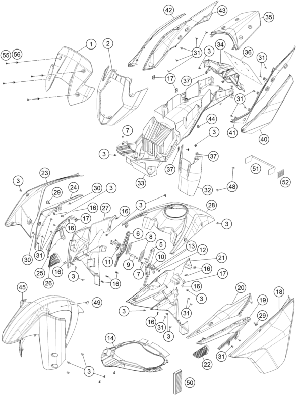 Sprängskiss: Mask, Fenders – KTM 1190 ADVENTURE R ABS 2015