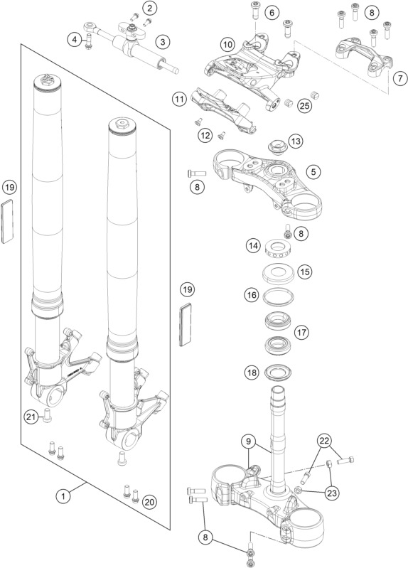 Sprängskiss: Front Fork, Triple Clamp – KTM 1290 SUPERDUKE R BLACK ABS 15