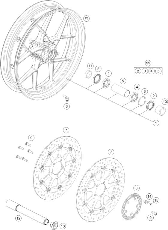 Sprängskiss: Front Wheel – KTM 1290 SUPERDUKE R BLACK ABS 15