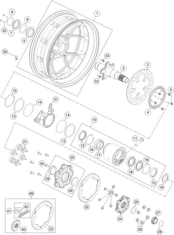 Sprängskiss: Rear Wheel – KTM 1290 SUPERDUKE R ORANGE ABS 14