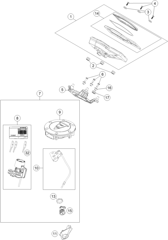 Sprängskiss: Instruments / Lock System – KTM 1290 SUPERDUKE R BLACK ABS 15