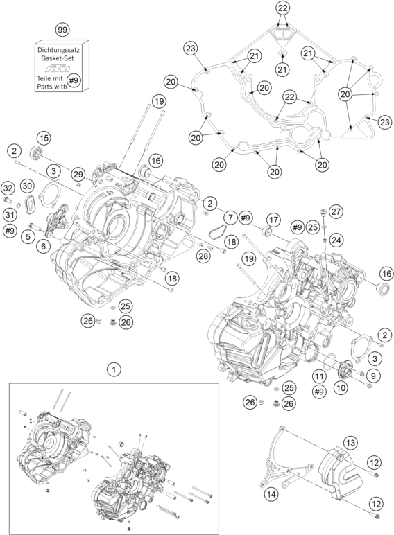 Sprängskiss: Engine Case – KTM 1190 RC8 R WHITE 2014