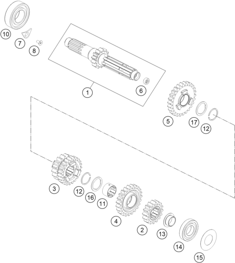 Sprängskiss: Transmission I - Main Shaft – KTM 250 EXC-F 2016
