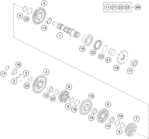 Sprängskiss: Transmission II - Countershaft – KTM 250 EXC-F 2016