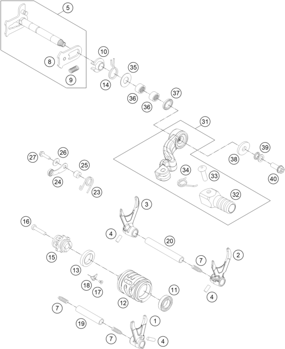 Sprängskiss: Shifting Mechanism – KTM FREERIDE 350 2014