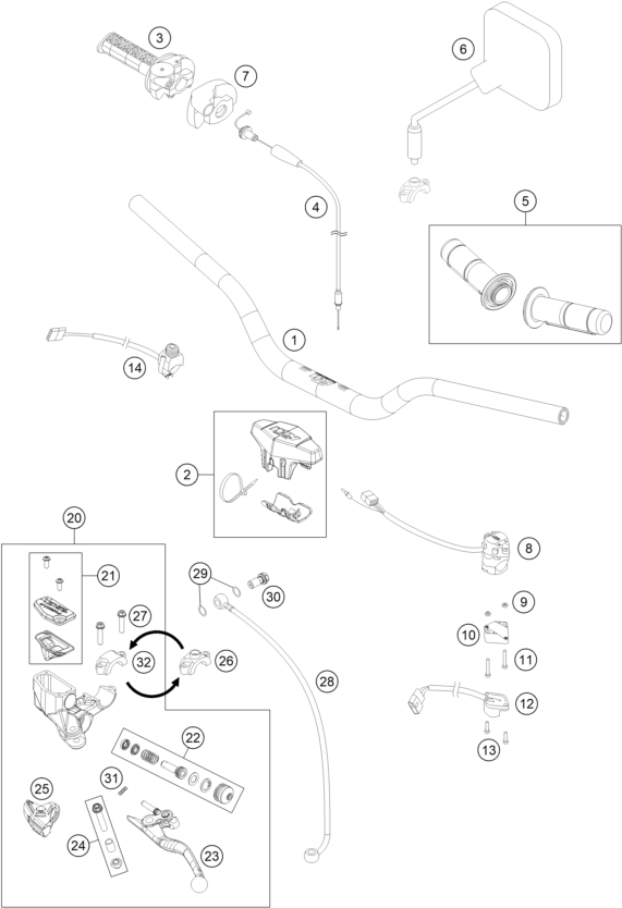 Sprängskiss: Handlebar, Controls – KTM FREERIDE 250 R 2014